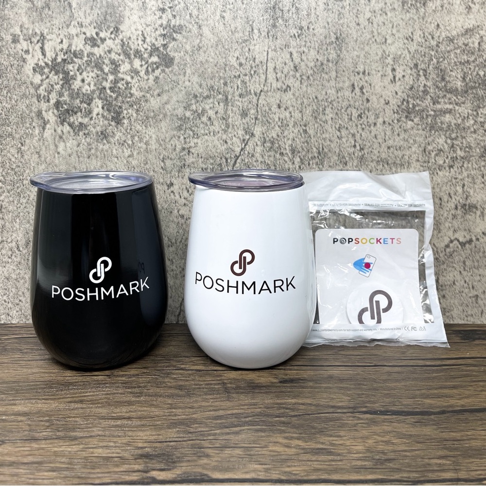 Set of 2 Poshmark wine tumblers & bonus Poshmark Popsocket